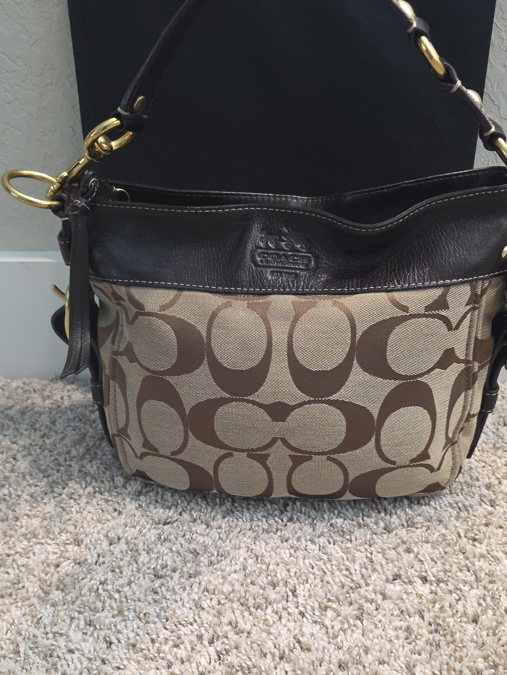 Coach Tan & Brown Signature Canvas Shoulder Bag